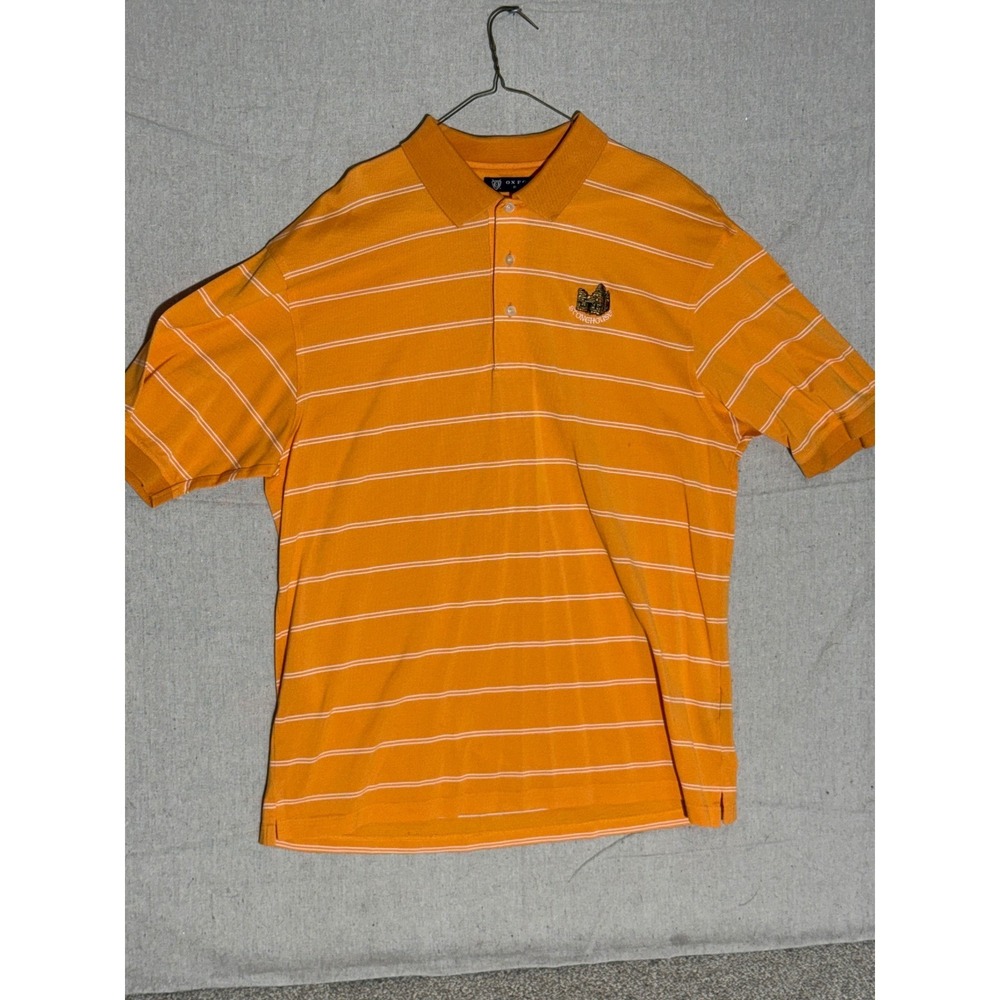 Oxford Golf Mens Orange Striped Stonehouse Polo Shirt Short Sleeve L